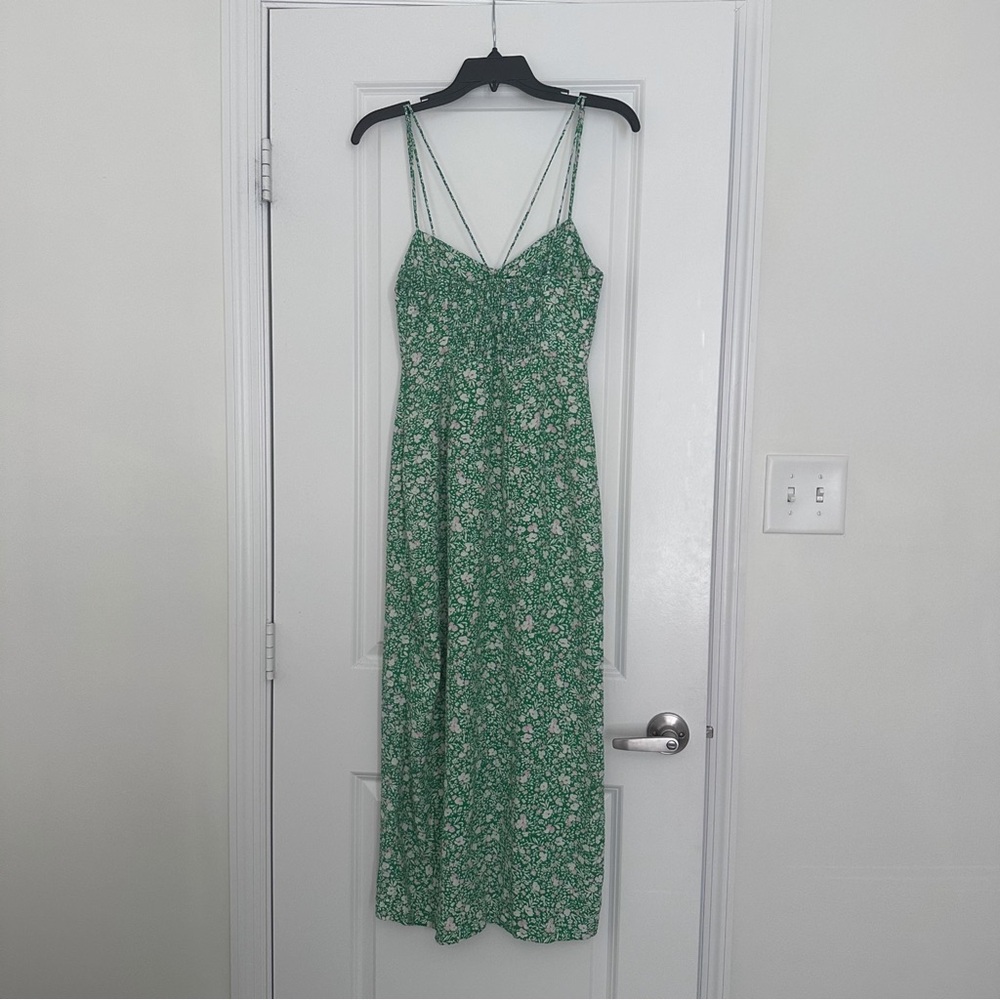 Zara Green Floral Midi Dress w/ High Slit - M - Picture 4 of 9